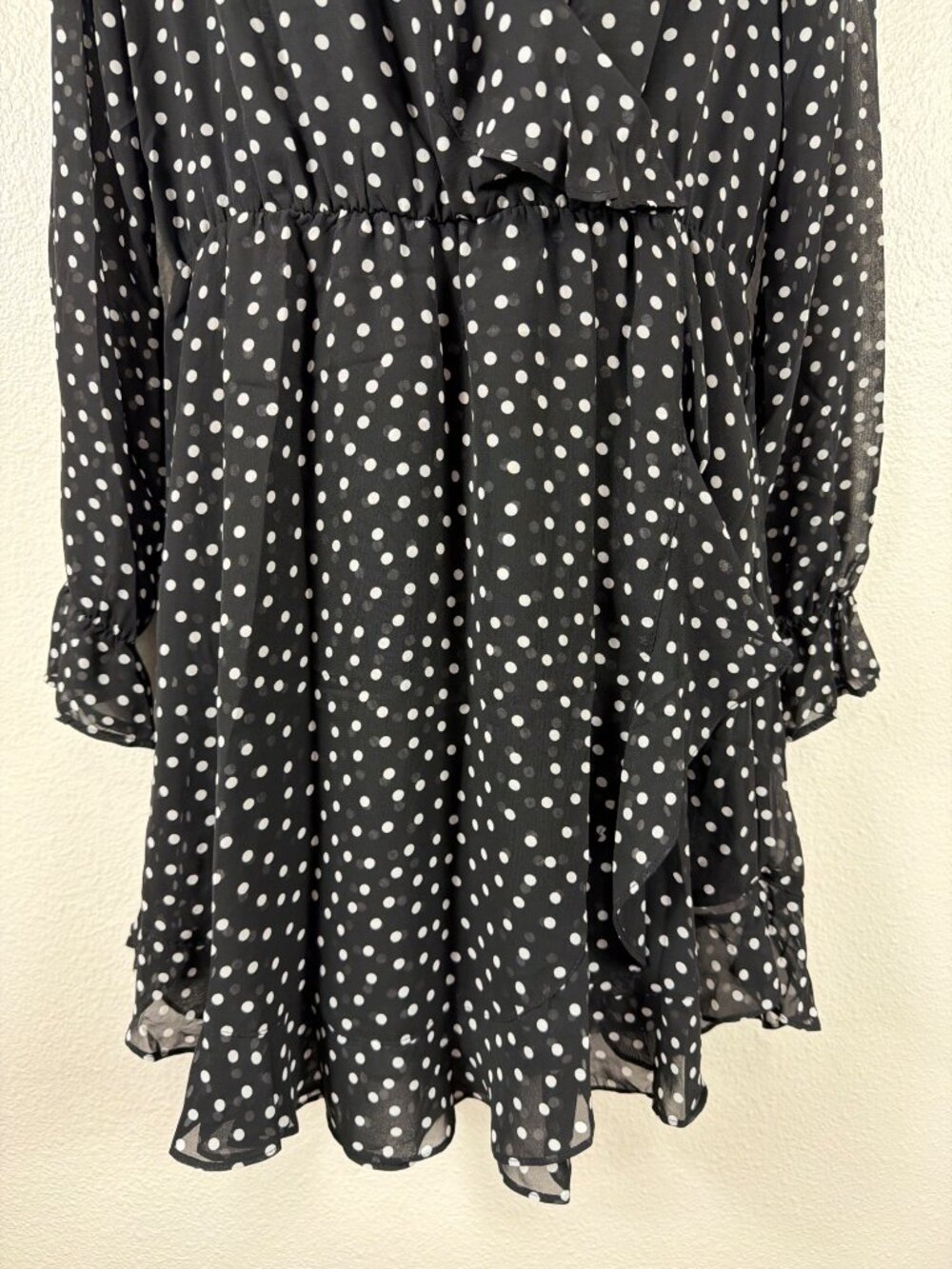 H&M Polka Dot Ruffle Wrap Dress Sheer Sleeve NWT Size US 12 - Picture 7 of 16